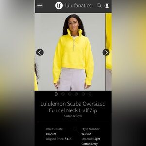 lululemon athletica Scuba Oversized Yellow Funnel Neck Half Zip